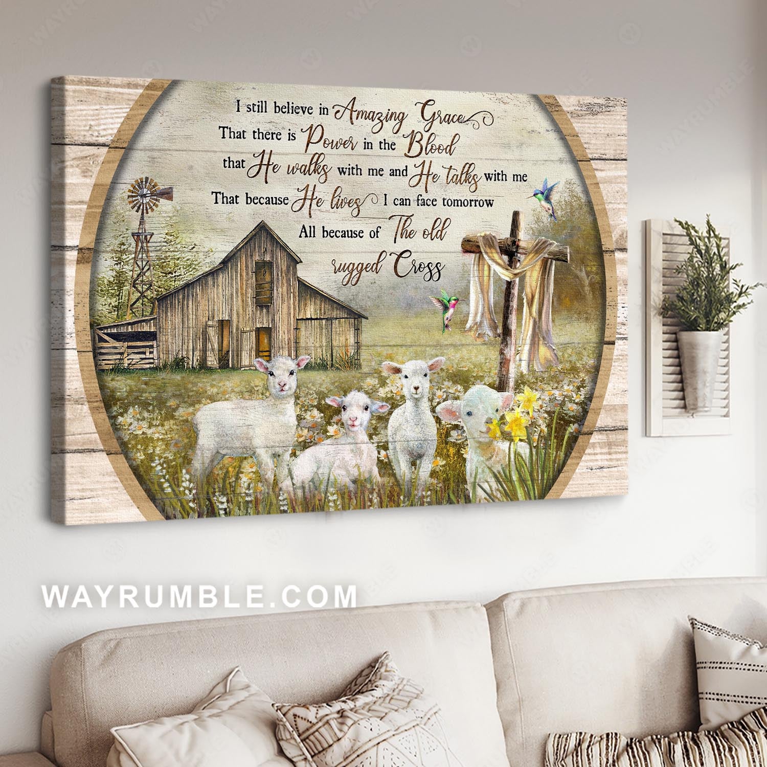 Old barn house, Lambs of God, Grassland painting, I still believe in Amazing Grace - Jesus Landscape Canvas Prints, Christian Wall Art