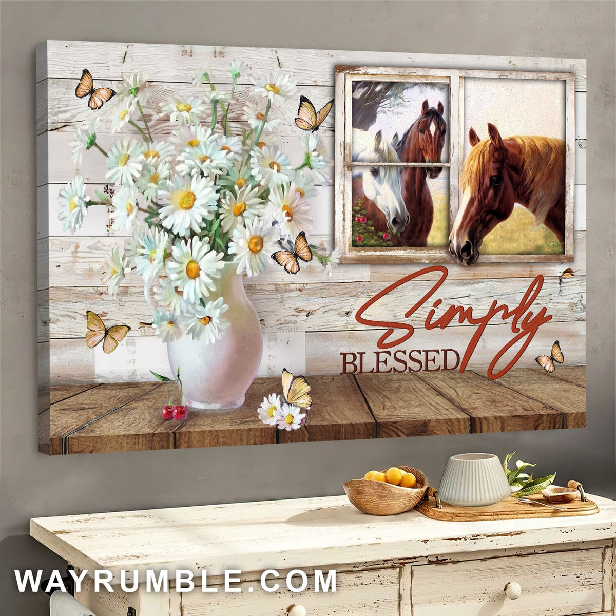 Simply Blessed, Flower Vase, Horse, Outside the window - Jesus Landscape Canvas Prints, Wall Art
