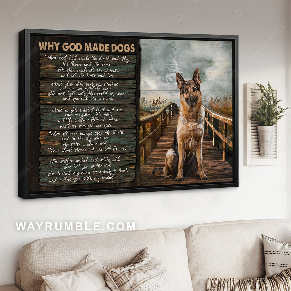 German Shepherd drawing, On the bridge, Jesus painting, Why God made dogs - Jesus Landscape Canvas Prints, Christian Wall Art