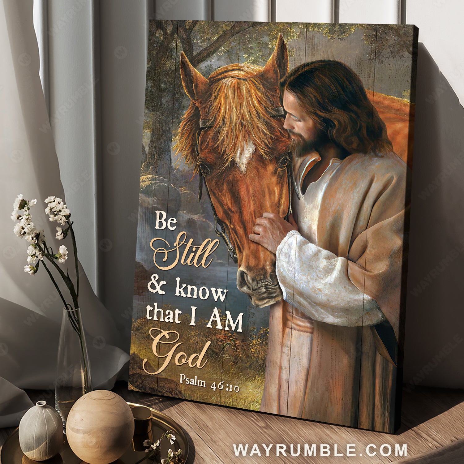 Brown horse artwork, Jesus calls, Be still and know that I am God - Jesus Portrait Canvas Prints, Home Decor Wall Art