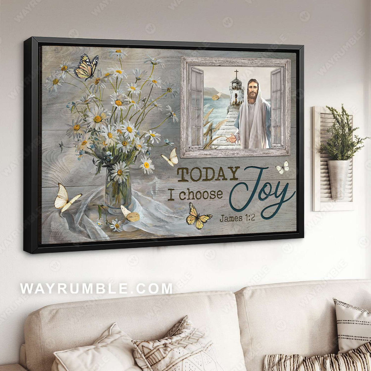  Jesus is king, Daisy flower, White and Monarch butterfly, Today I choose joy - Jesus Landscape Canvas Prints, Christian Wall Art