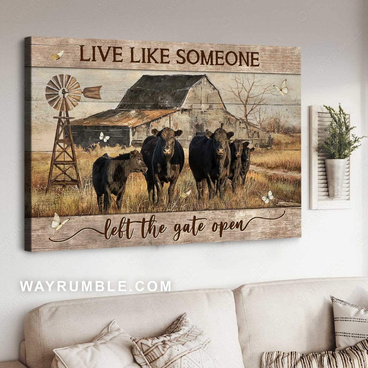 Amazing house, Farm painting, Black cow, Live like someone left the gate open - Jesus Landscape Canvas Prints, Home Decor Wall Art
