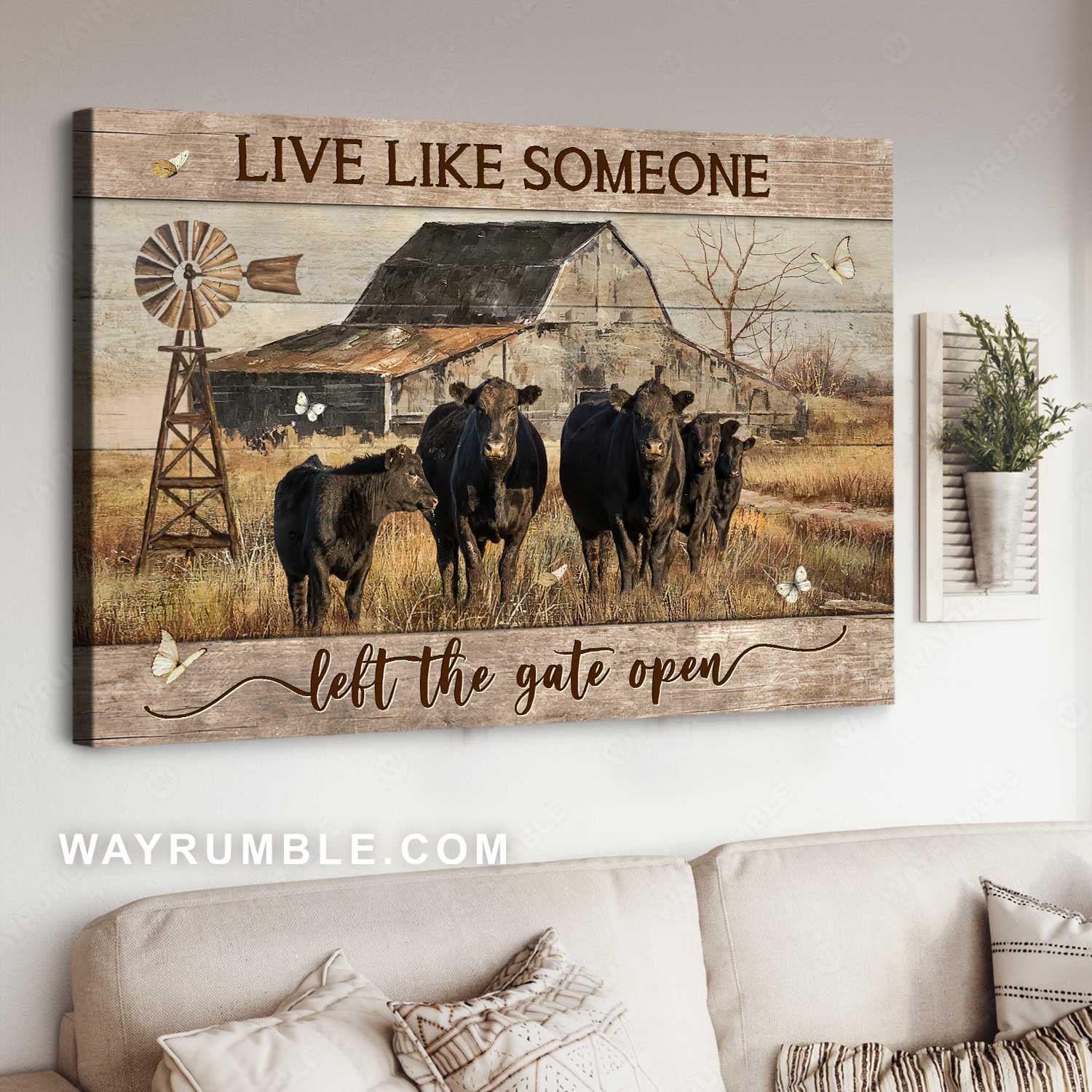 Amazing house, Farm painting, Black cow, Live like someone left the gate open - Jesus Landscape Canvas Prints, Home Decor Wall Art