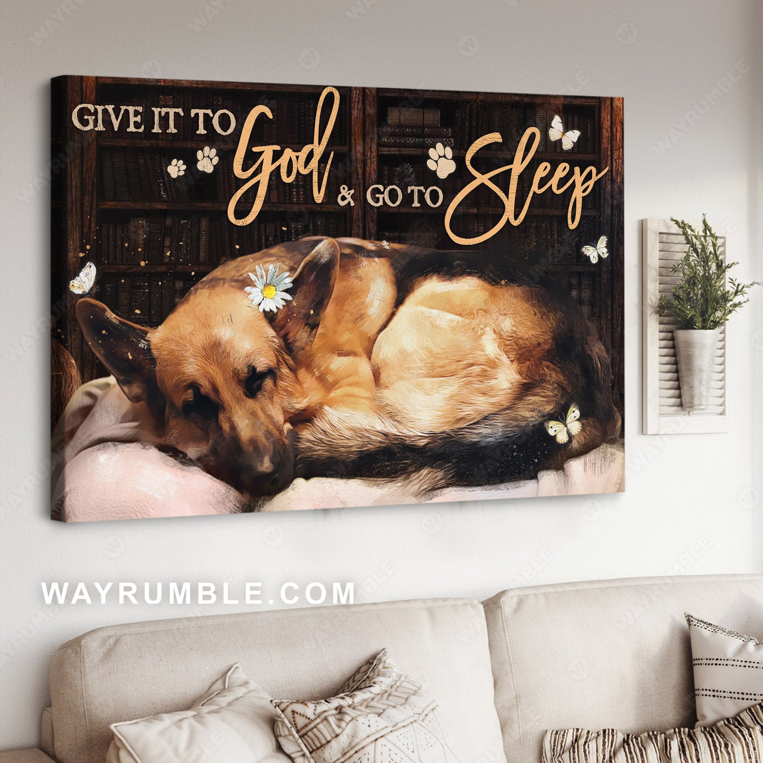 German Shepherd, Dog painting, Give it to God and go to sleep - Jesus Landscape Canvas Prints, Christian Wall Art