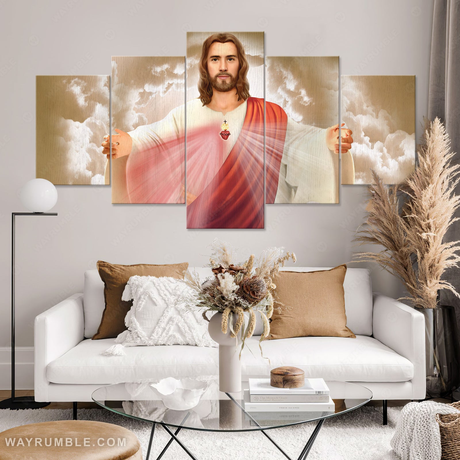 Jesus Christ, The light from heaven, Cross symbol, King of kings - Jesus 5 Panel Matte Canvas