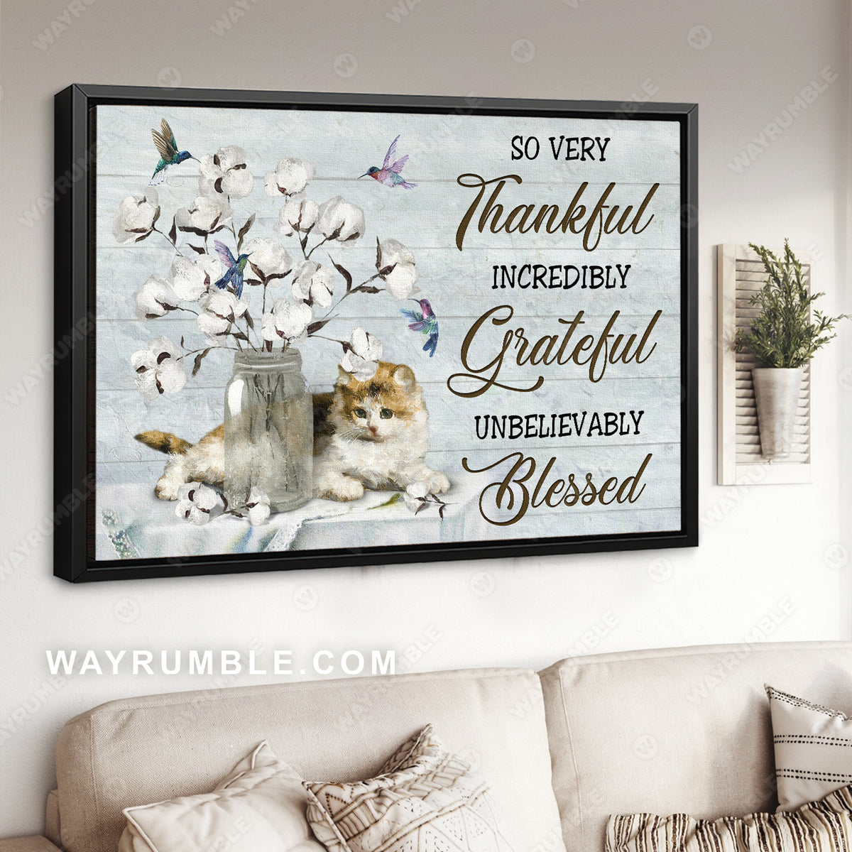 White cotton flower, Pretty cat drawing, Hummingbird, So very thankful - Jesus Landscape Canvas Prints, Christian Wall Art