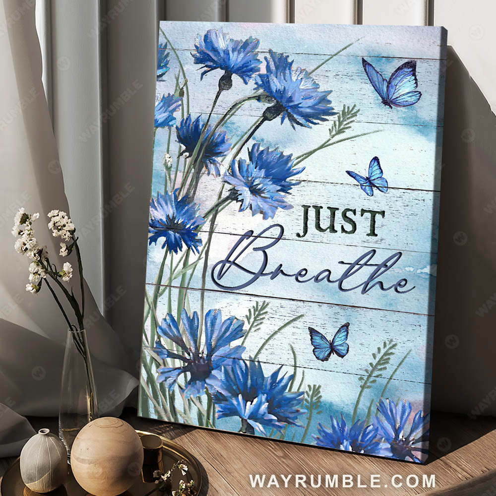 Blue flower, Flower field, Vintage painting, Just breath - Jesus Portrait Canvas Prints, Christian Wall Art
