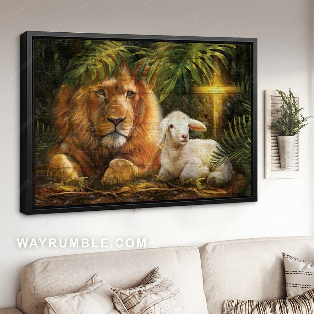 Big lion king, Beautiful lamb, Unique cross, Lion of Judah, Lamb of God - Jesus Landscape Canvas Prints, Christian Wall Art