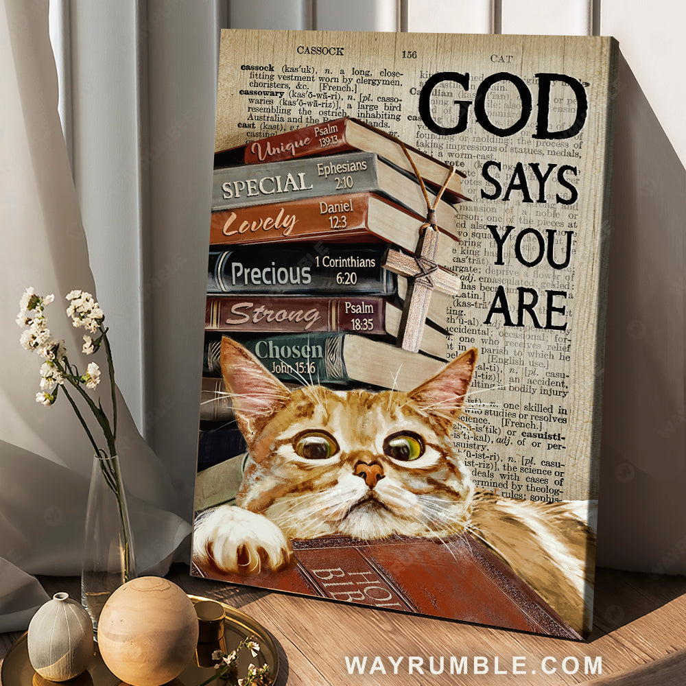 Little cat painting, Colorful book, God says you are unique - Jesus Portrait Canvas Prints, Christian Wall Art