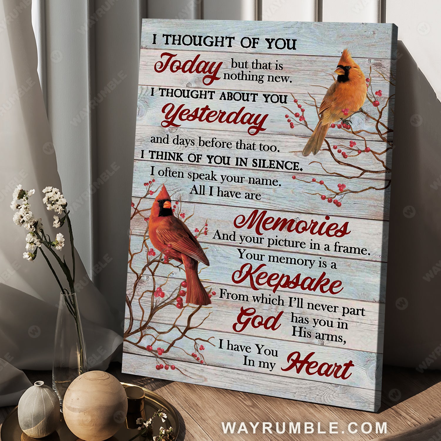 Cardinal drawing, Red cranberry, Pastel background, I thought of you today - Jesus Portrait Canvas Prints, Christian Wall Art