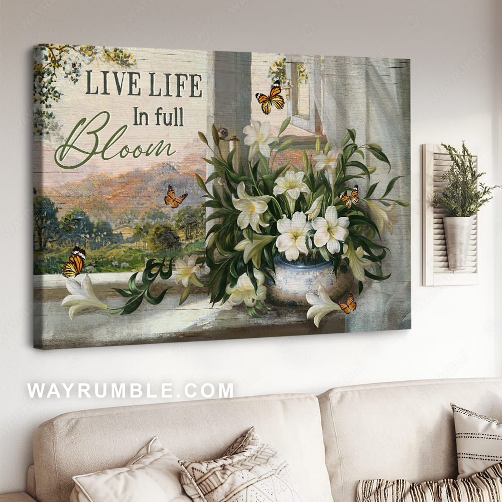 Lily flower vase, Beautiful mountain, Live life in full bloom - Jesus Landscape Canvas Prints, Christian Wall Art