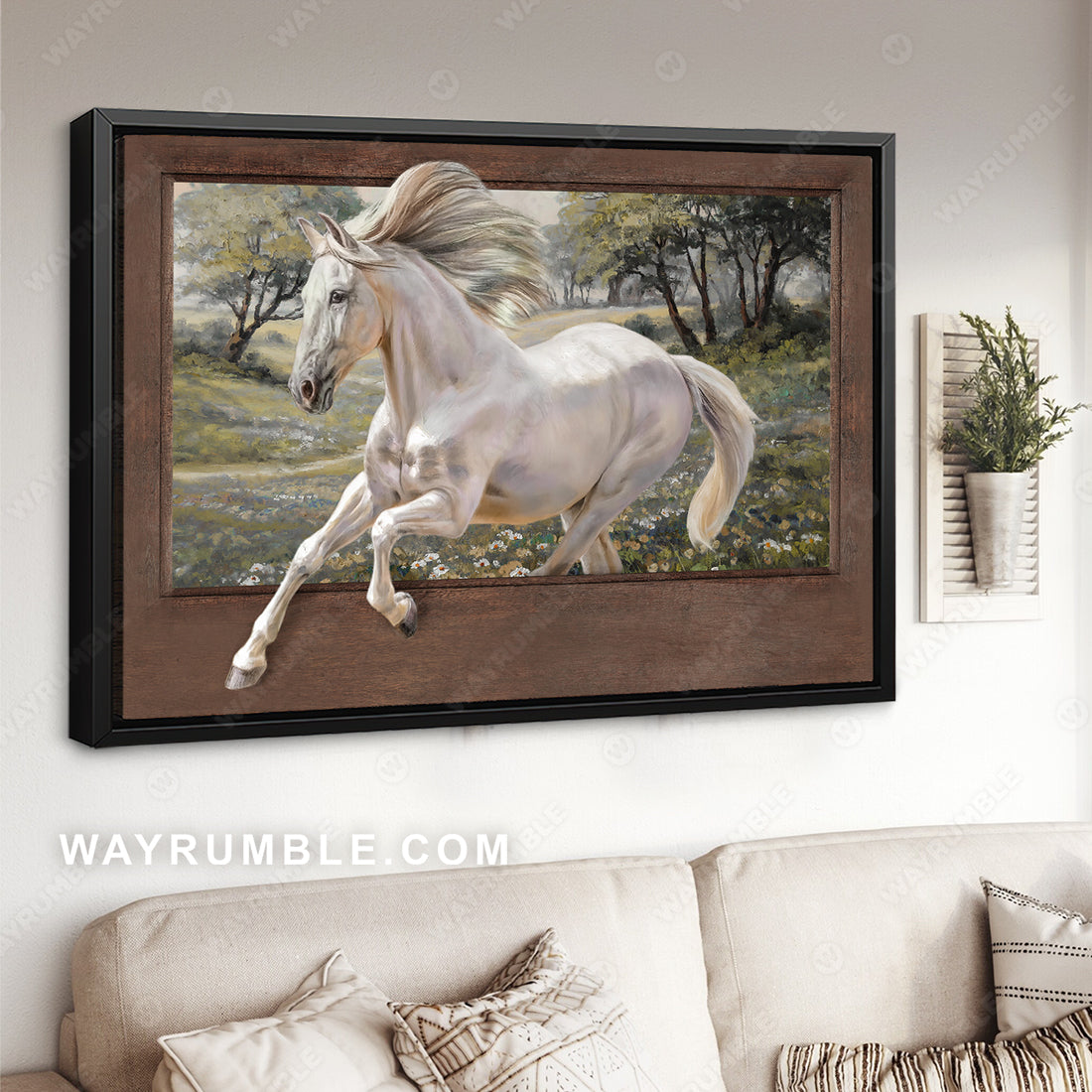 Running horse painting, Daisy field, Beautiful forest - Jesus Landscape Canvas Prints, Christian Wall Art