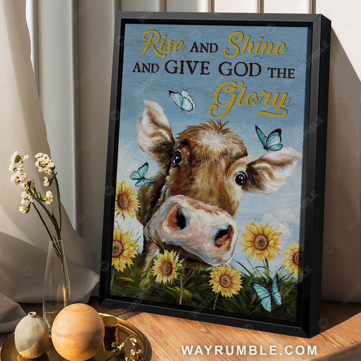 Watercolor cow, Sunflower field, Pretty butterfly, Rise and shine - Jesus Portrait Canvas Prints, Christian Wall Art
