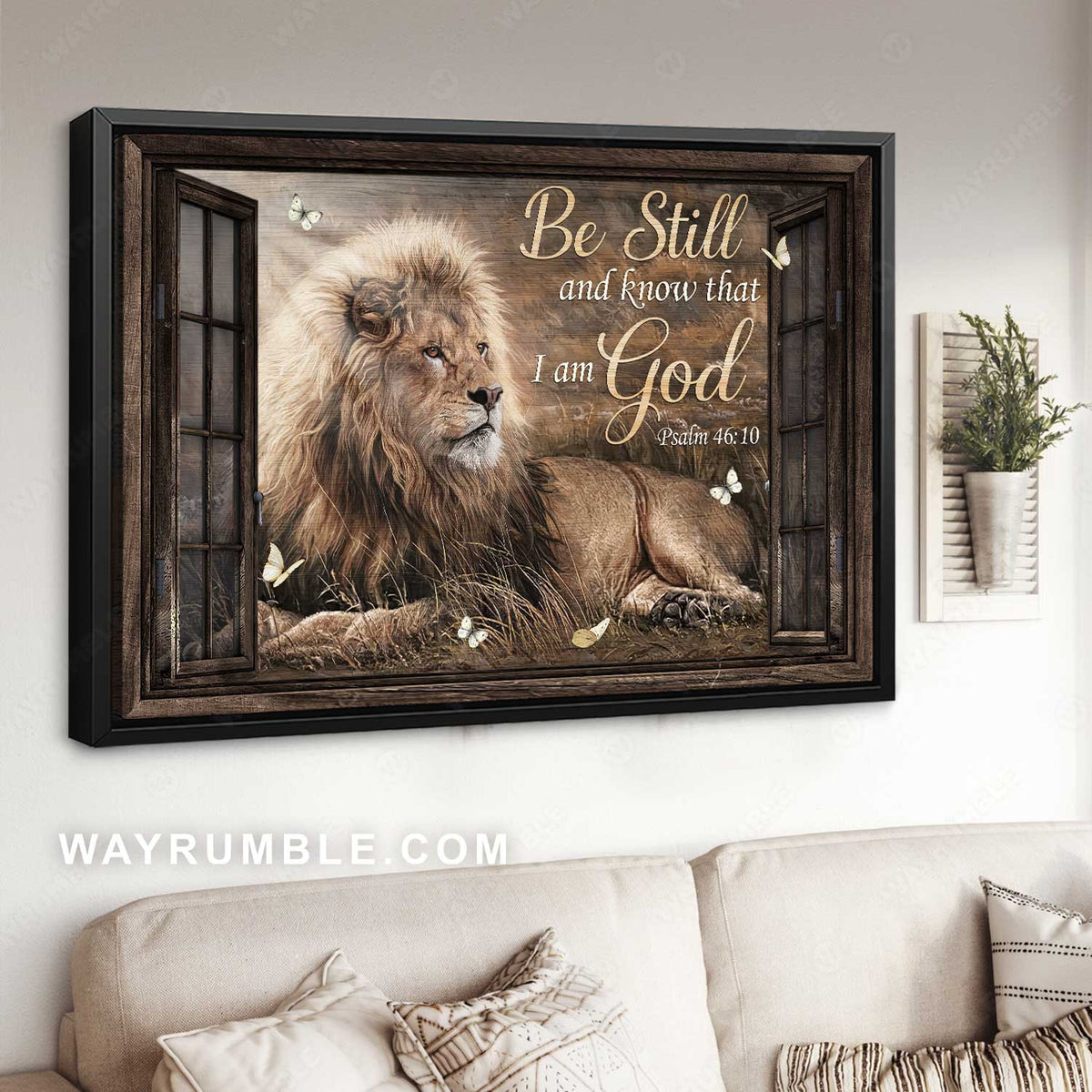 Lion of Judah, Sunny day, Rice field, Be still and know that I am God - Jesus Landscape Canvas Prints, Home Decor Wall Art