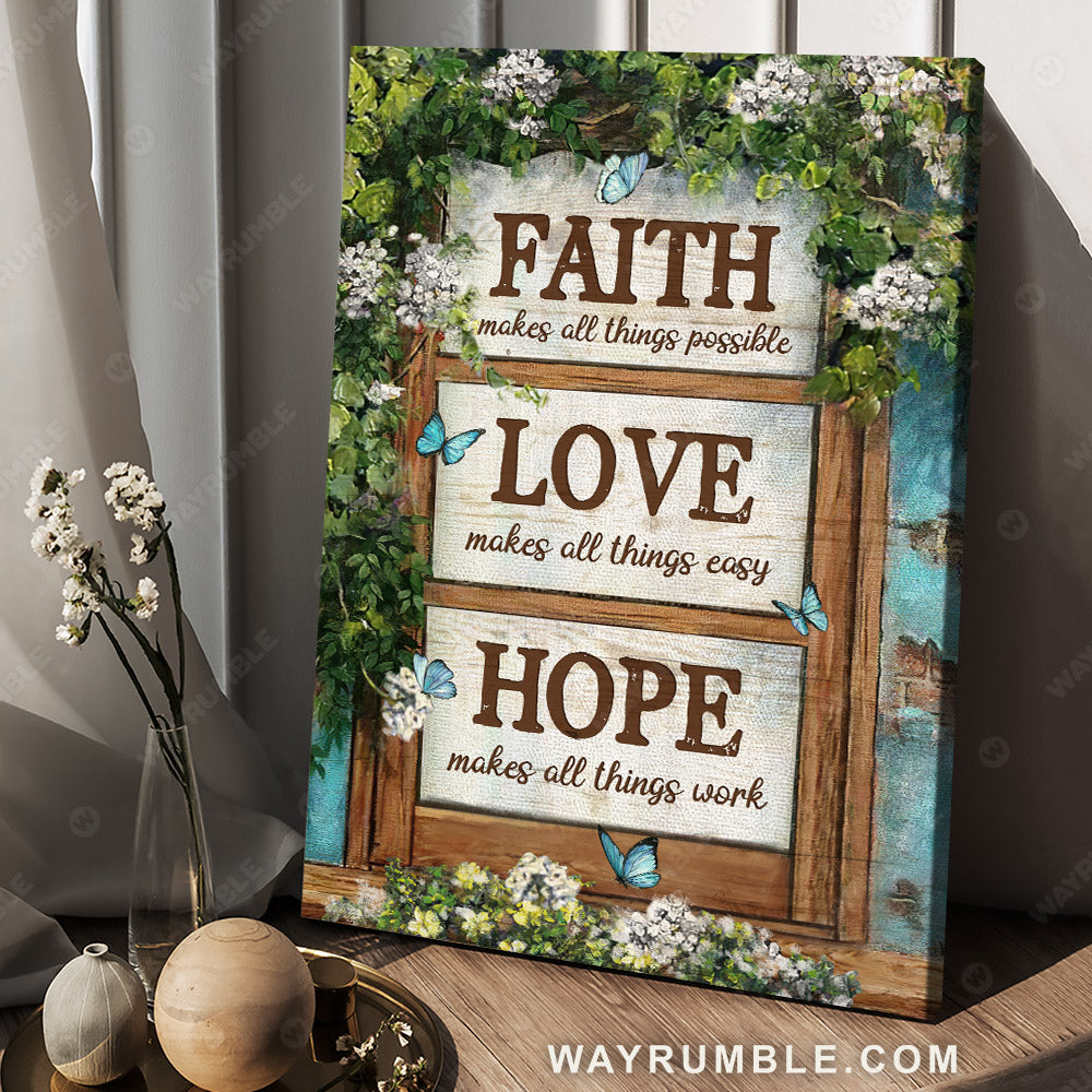 Green garden, White hydrangea, Faith makes all things possible - Jesus Portrait Canvas Prints, Wall Art
