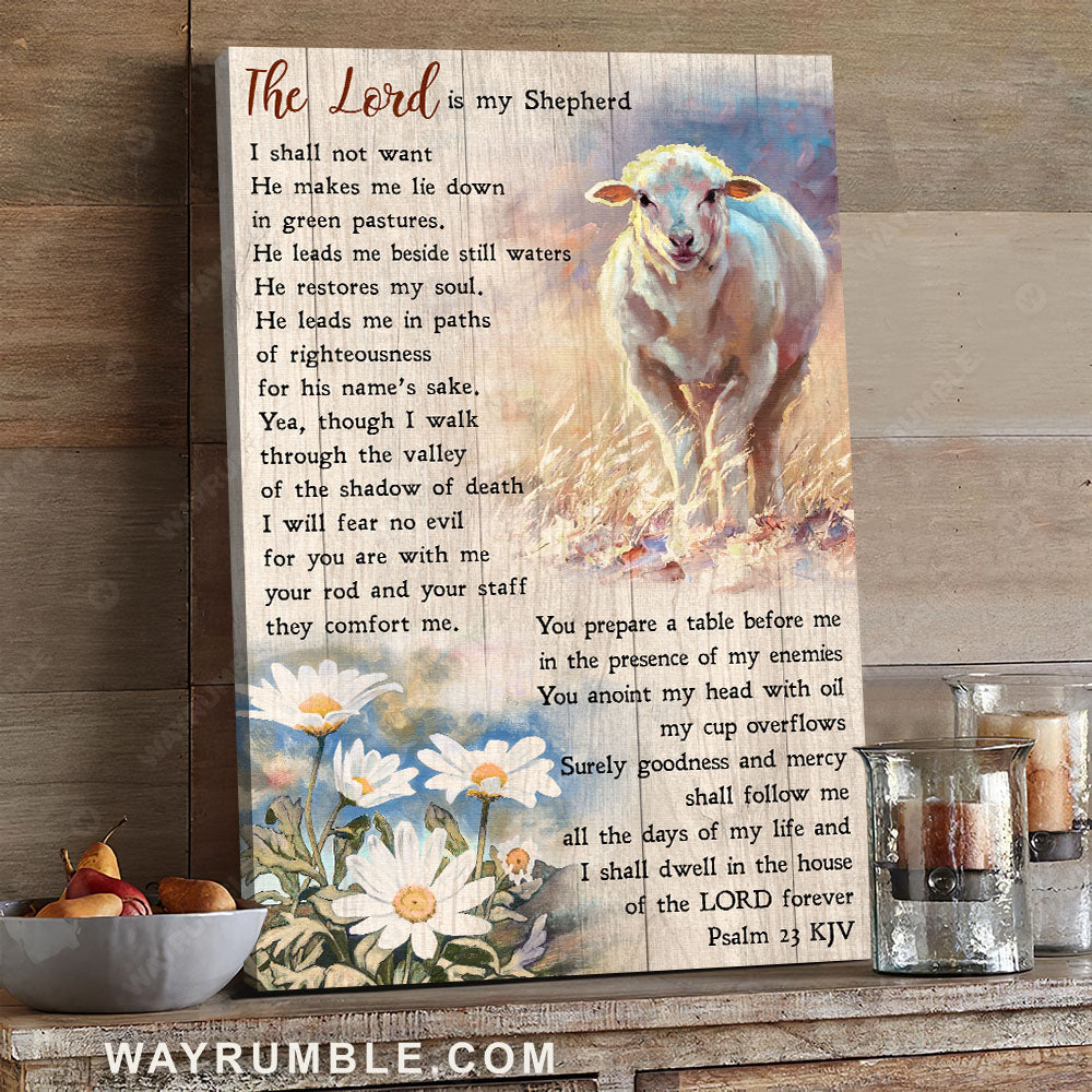 Lamb of God, Daisy flower, On the field, The lord is my Shepherd - Jesus Portrait Canvas Prints, Christian Wall Art