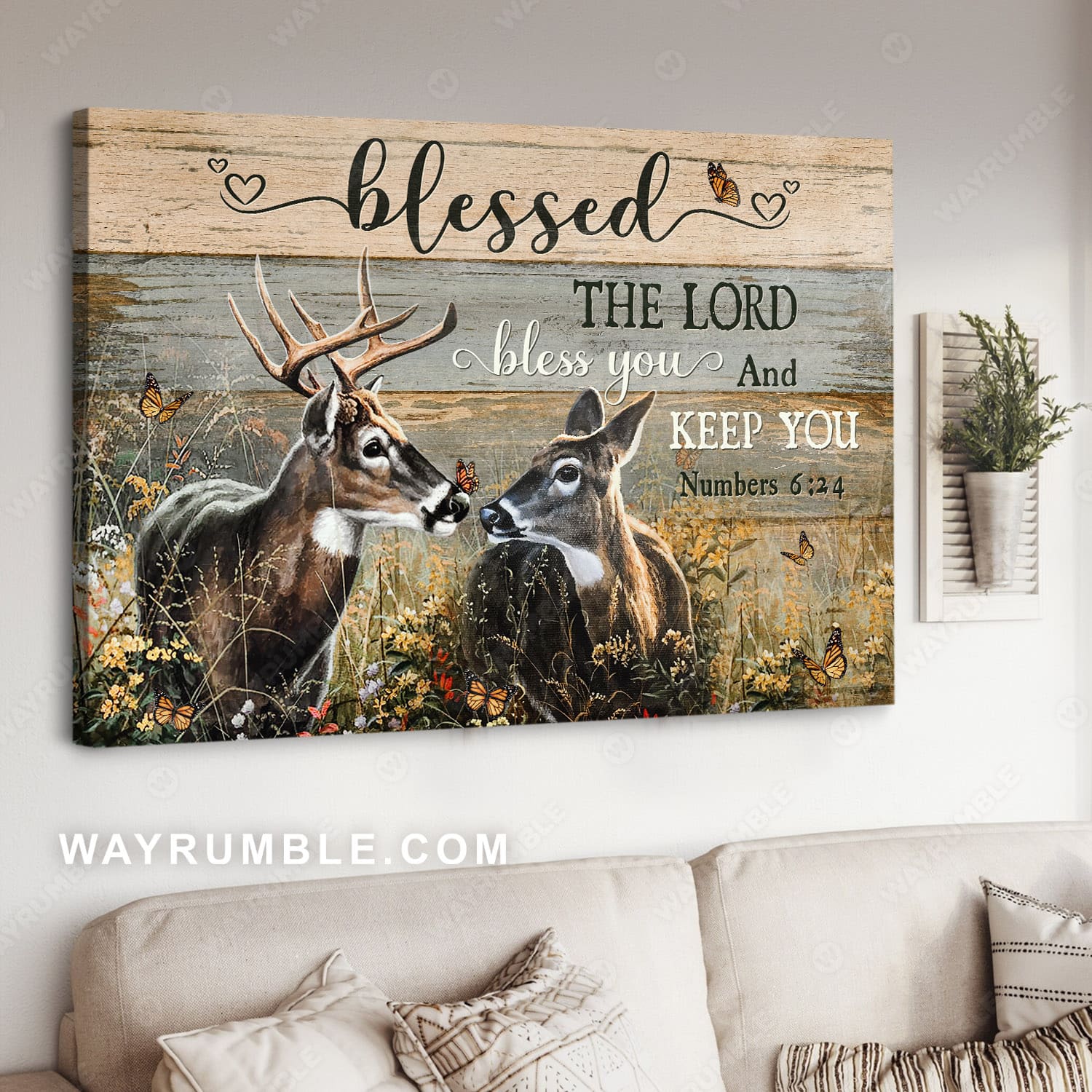 Deer couple painting, In the forest, Blessed the Lord bless you and keep you - Jesus Landscape Canvas Prints, Wall Art
