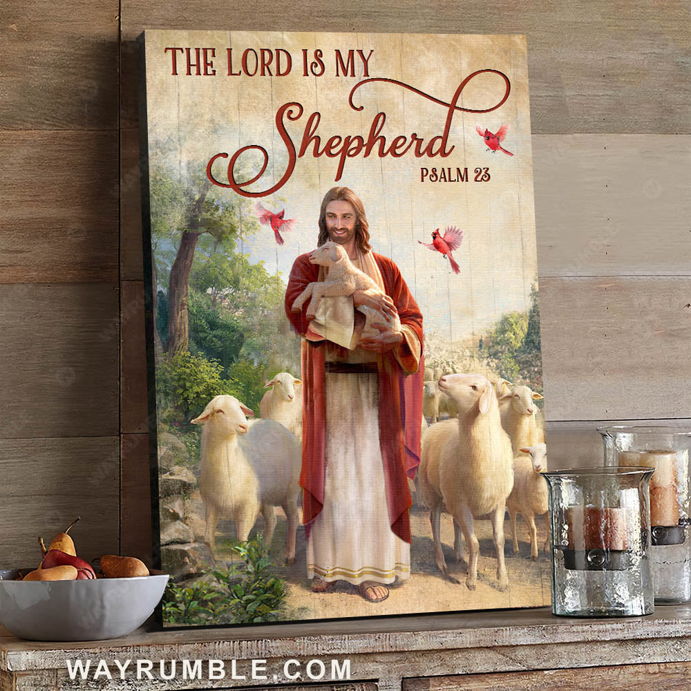 Jesus painting, Walking with the lambs, The Lord is my Shepherd - Jesus Portrait Canvas Prints, Christian Wall Art