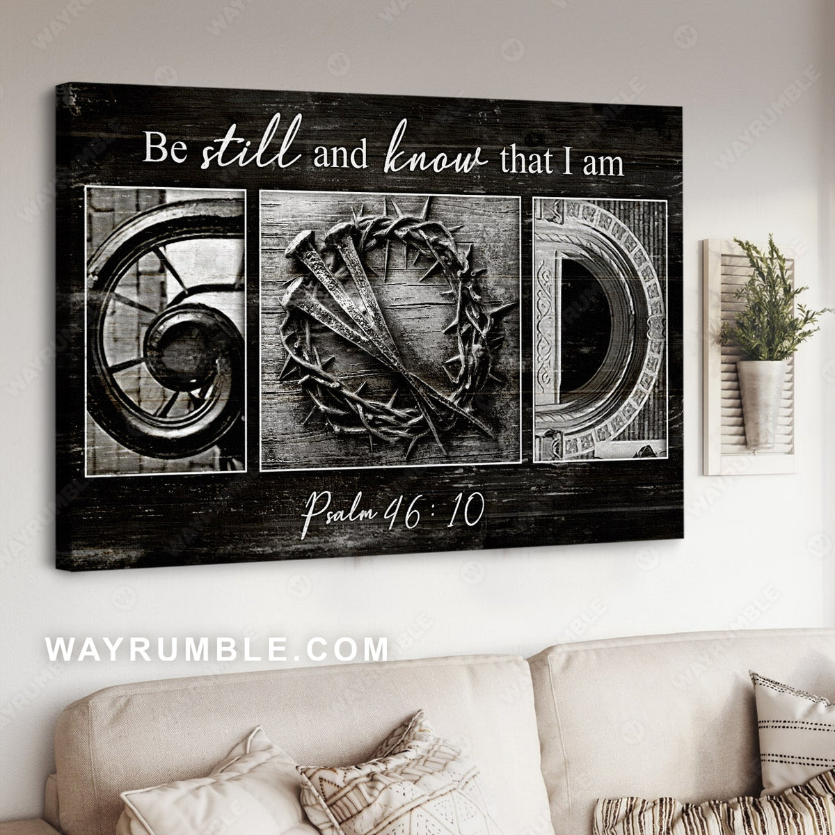 Black and white painting, Abstract art, Be still and know that I am God - Jesus Landscape Canvas Prints, Christian Wall Art