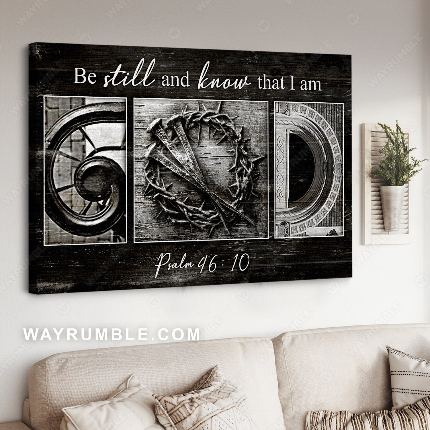 Black and white painting, Abstract art, Be still and know that I am God - Jesus Landscape Canvas Prints, Christian Wall Art