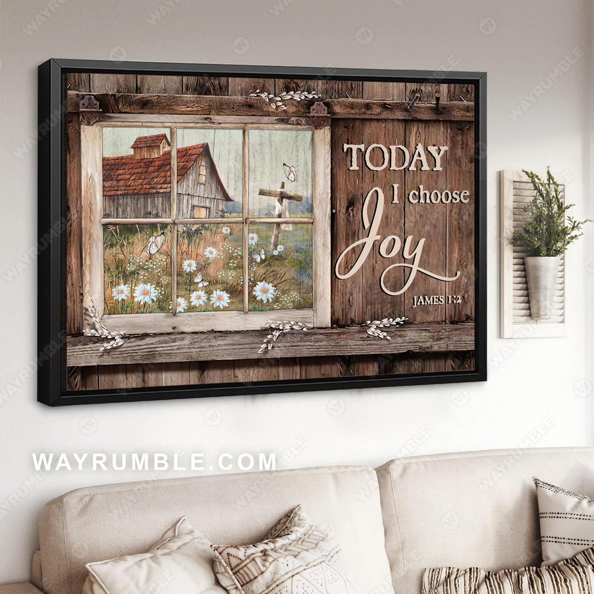 Window painting, Daisy garden, Wooden cross, Today I choose joy - Jesus Landscape Canvas Prints, Wall Art