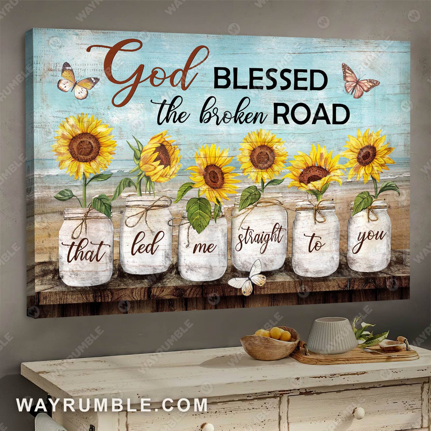Sunflower painting, God blessed the road that led me to you - Jesus Landscape Canvas Prints, Wall Art