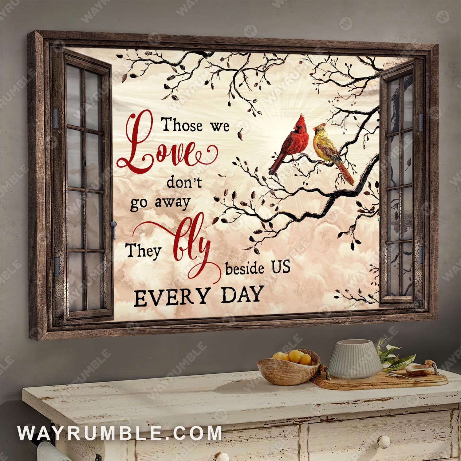 Cardinal painting, On the tree branch, Those we love don't go away - Heaven Landscape Canvas Prints, Wall Art