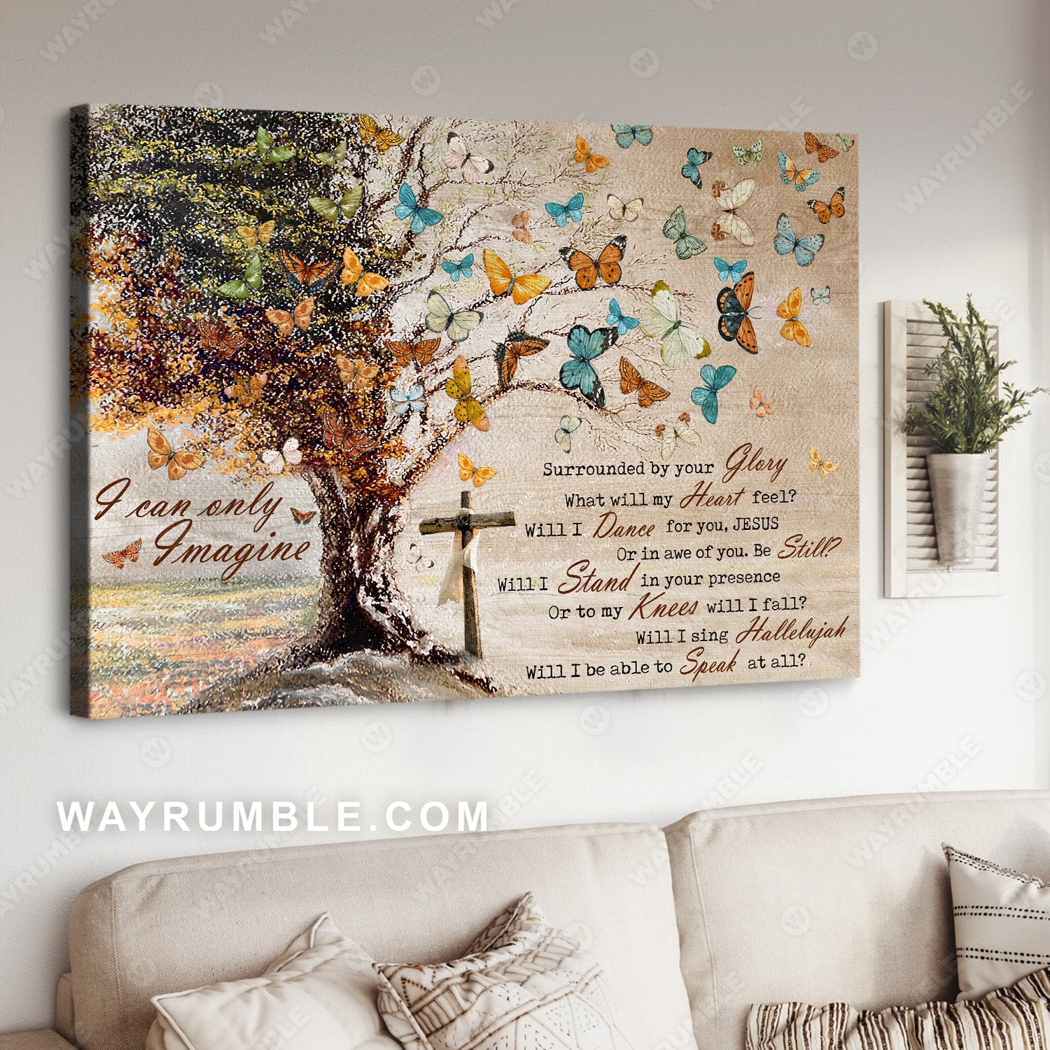 Vintage, Butterfly, Old tree painting, I can only imagine - Jesus Landscape Canvas Prints, Christian Wall Art