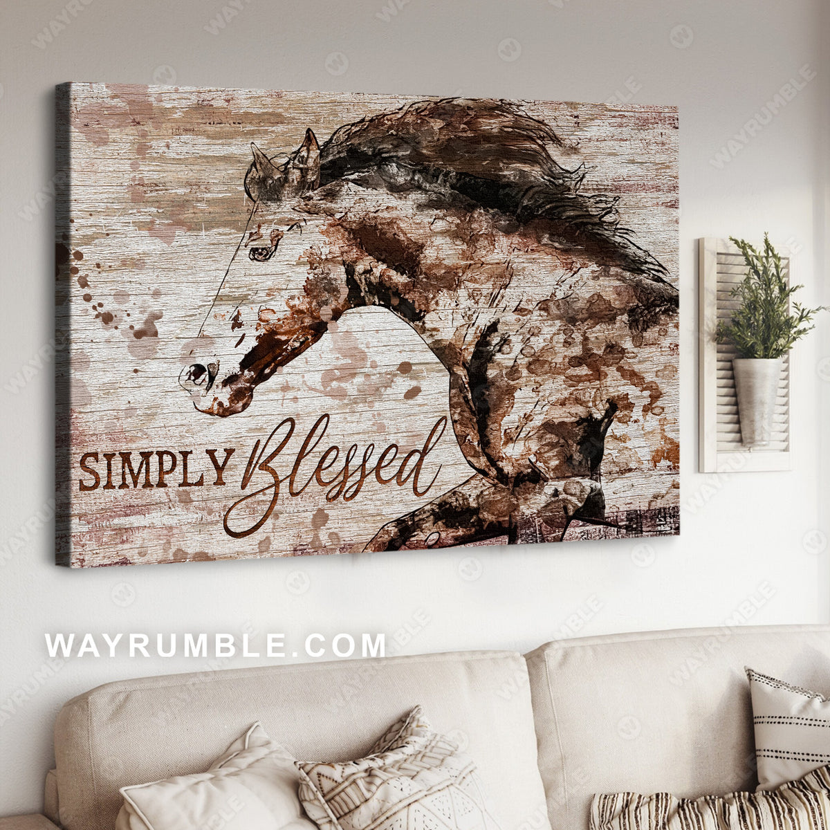 Horse drawing, Running horse, Simply blessed - Jesus Landscape Canvas Prints, Christian Wall Art
