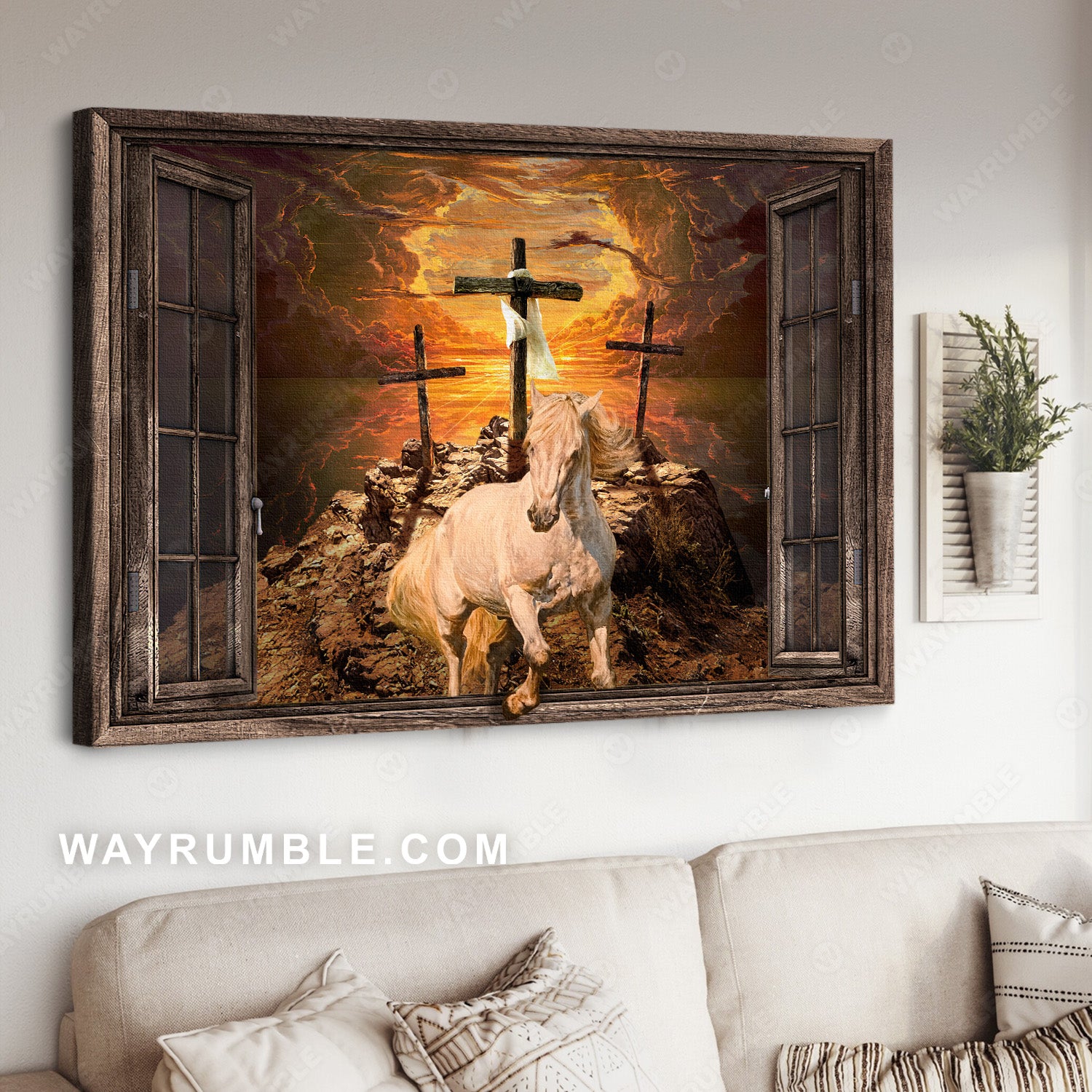 Running horse, White horse painting, The light from heaven - Jesus Landscape Canvas Prints, Christian Wall Art