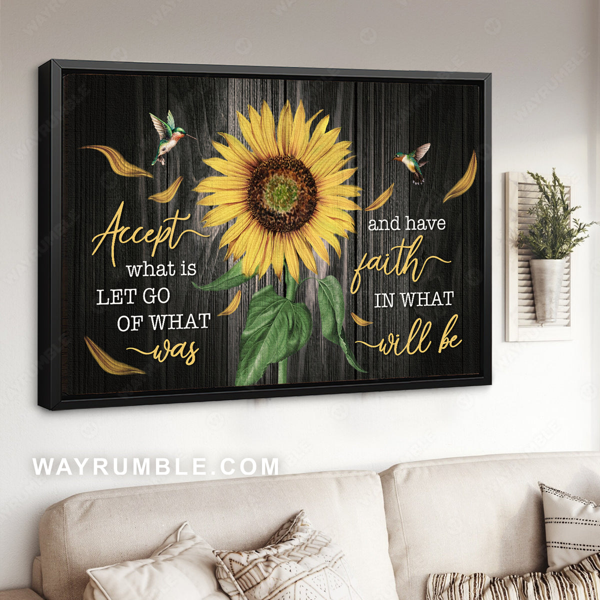 Sunflower painting, Hummingbird, Have faith in what will be - Jesus Landscape Canvas Prints, Christian Wall Art