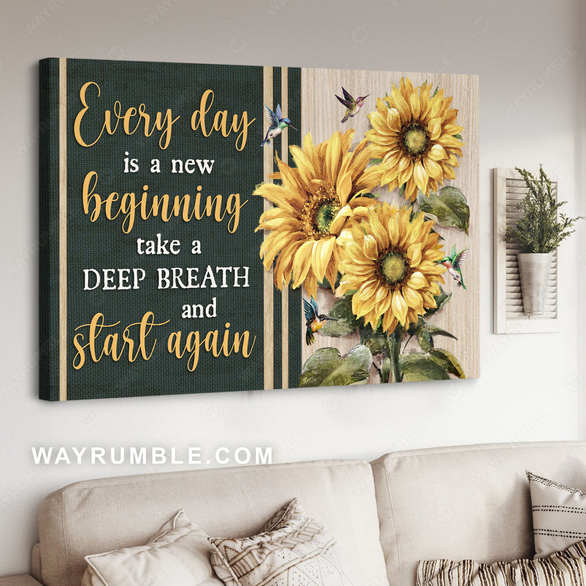 Sunflower, Hummingbird, Everyday is a new beginning - Jesus Landscape Canvas Prints, Christian Wall Art