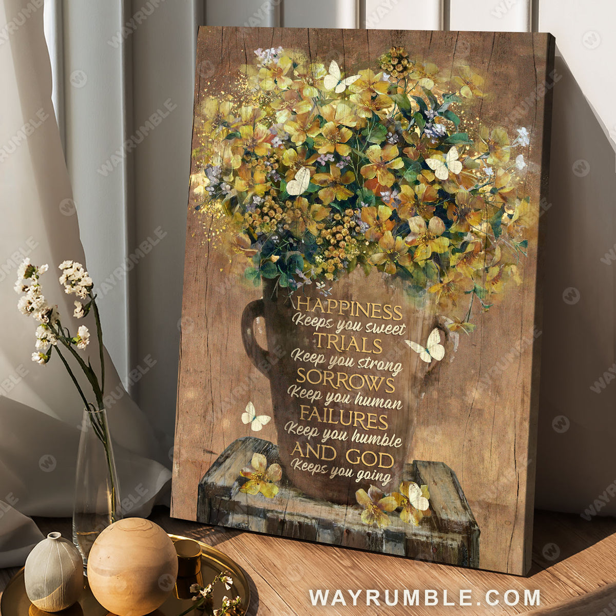 Yellow orchid painting, Ceramic flower vase, Happiness keeps you sweet and God keeps you going - Jesus Portrait Canvas Prints, Wall Art