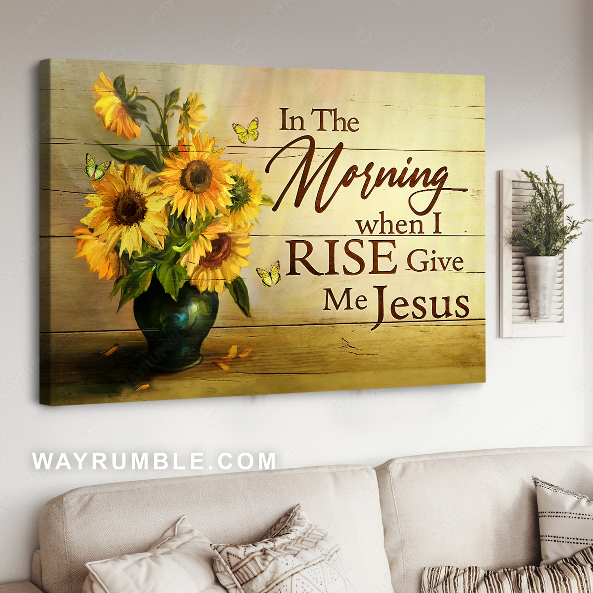 Sunflower drawing, Happy sunlight, Butterfly, In the morning when I rise give me Jesus - Jesus Landscape Canvas Prints, Christian Wall Art