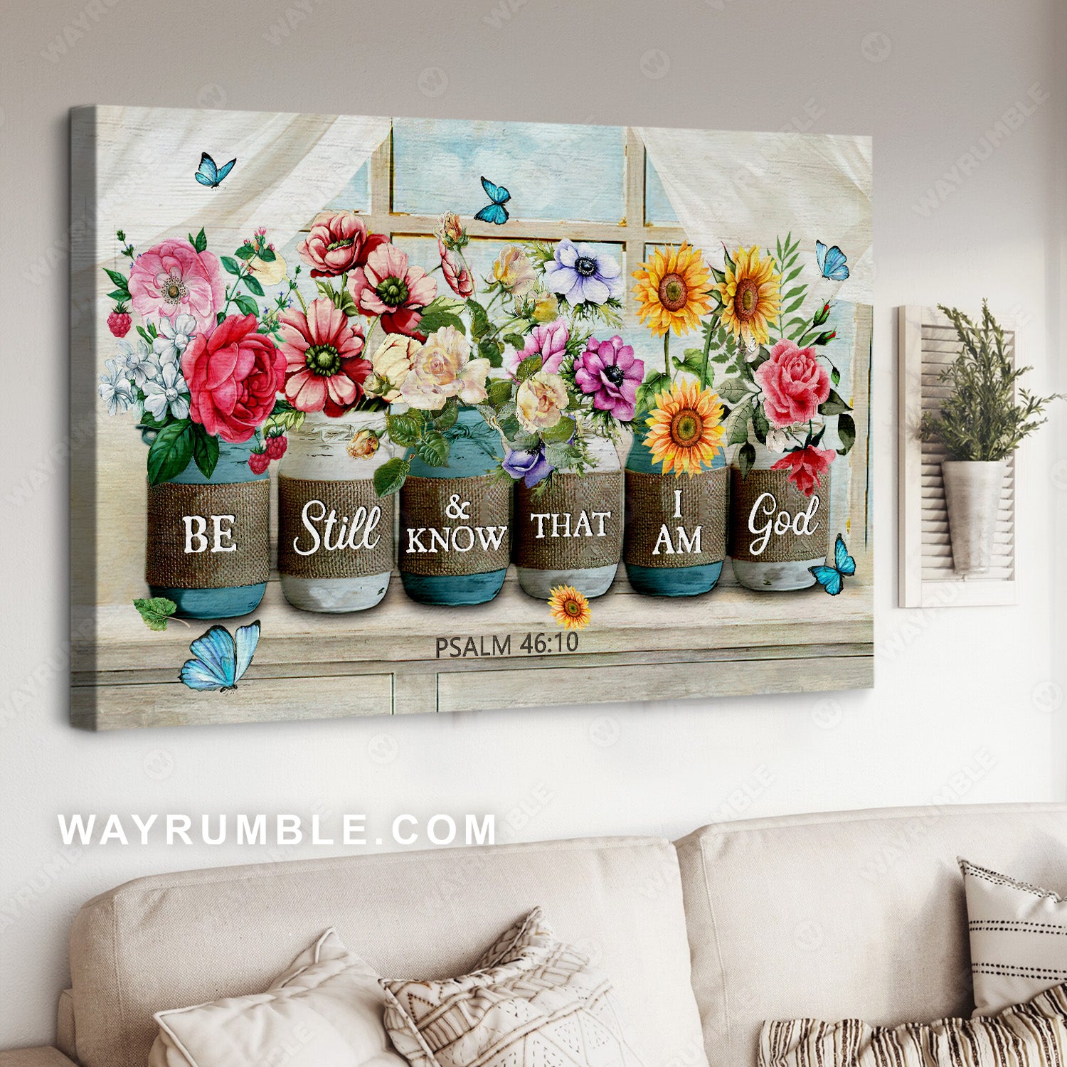 Pretty flower, Butterfly world, Vintage window, Bew still and know that I am God - Jesus Landscape Canvas Prints, Christian Wall Art