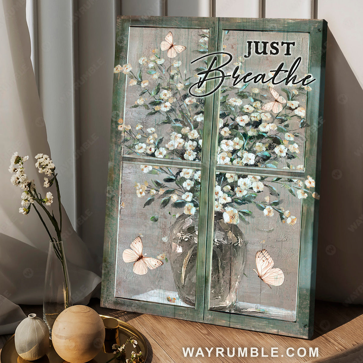 Pretty baby flower, Mint window, Still life painting, Just breathe - Jesus Portrait Canvas Prints, Christian Wall Art