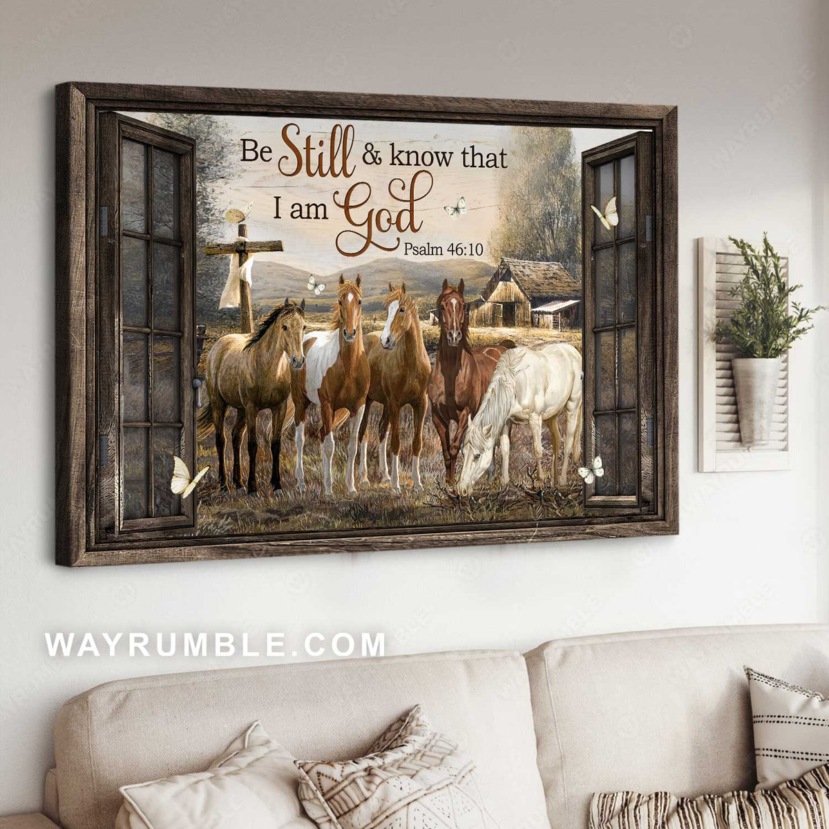Unique horses painting, Old farm, Be still and know that I am God - Jesus Landscape Canvas Prints, Home Decor Wall Art