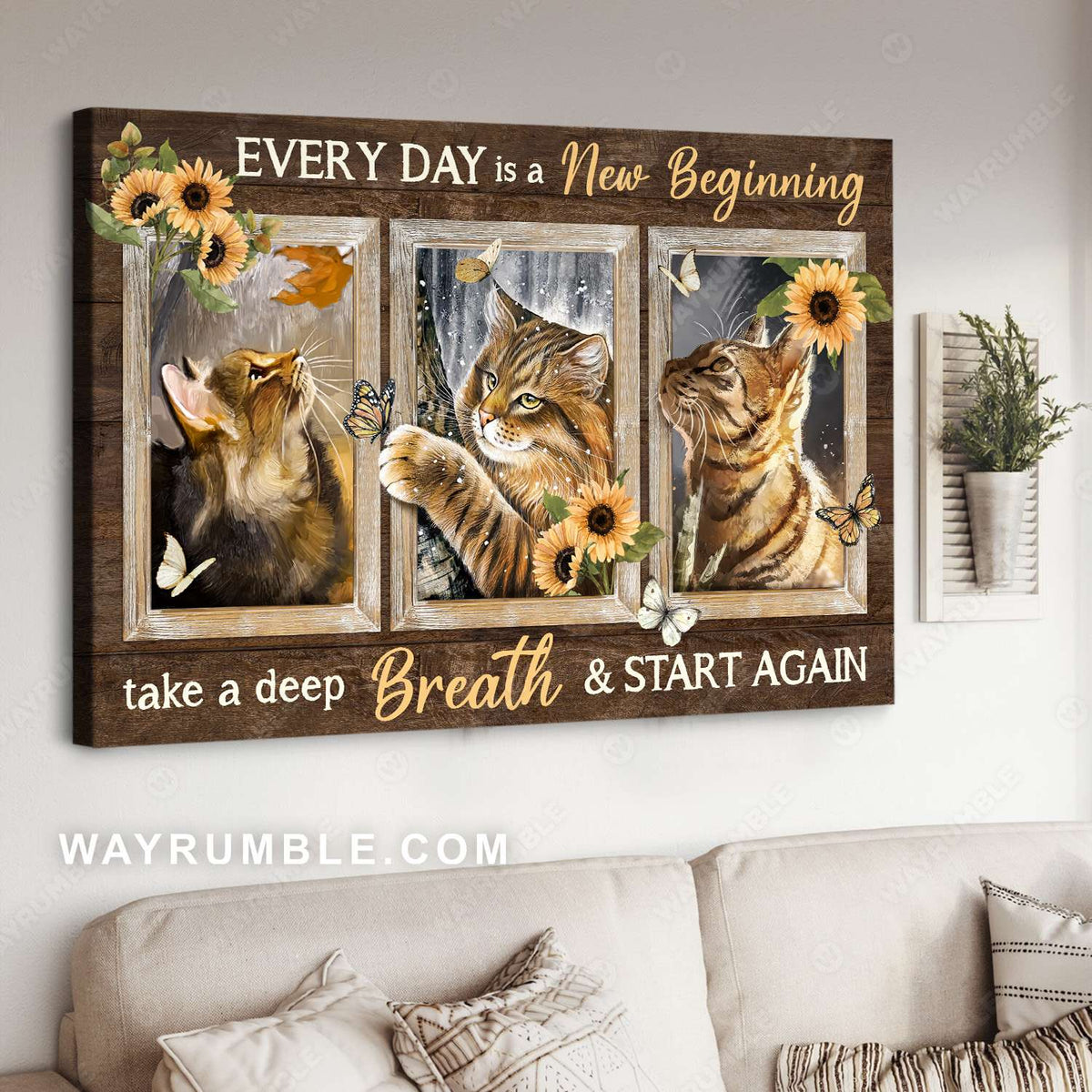 Tabby cat, Sunflower, Beautiful butterfly, Everyday is a new beginning - Jesus Landscape Canvas Prints, Christian Wall Art