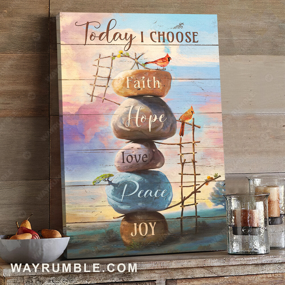 Rock painting, Colorful sky, Red cardinal, Today I choose joy - Jesus Portrait Canvas Prints, Christian Wall Art
