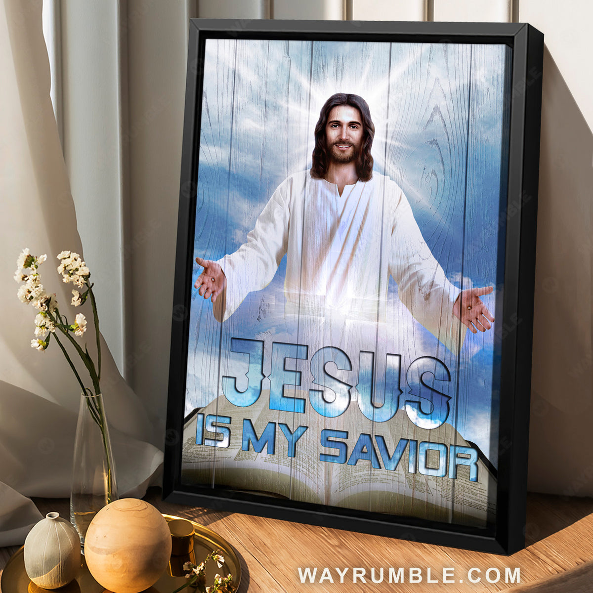 Drawing of Jesus, Blue sky painting, White halo, Jesus is my savior - Jesus Portrait Canvas Prints, Home Decor Wall Art
