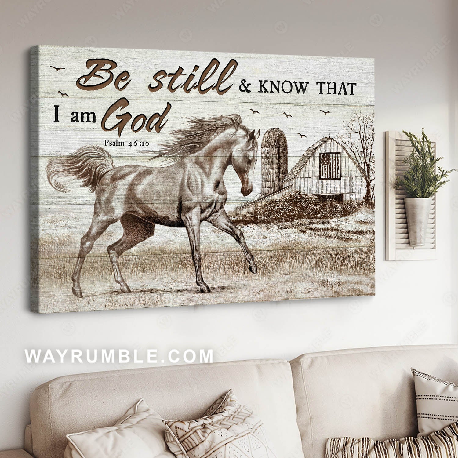 Quarter Horse, Meadow land, Black and white picture, Be still and know that I am God - Jesus Landscape Canvas Prints, Christian Wall Art
