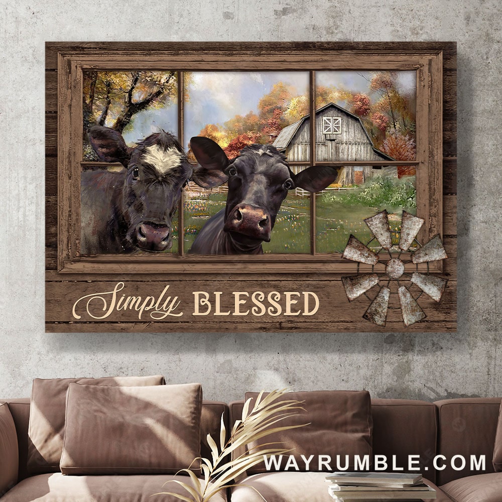 Watercolor cow, Green meadow, Autumn forest, Simply blessed - Jesus Landscape Canvas Prints, Christian Wall Art