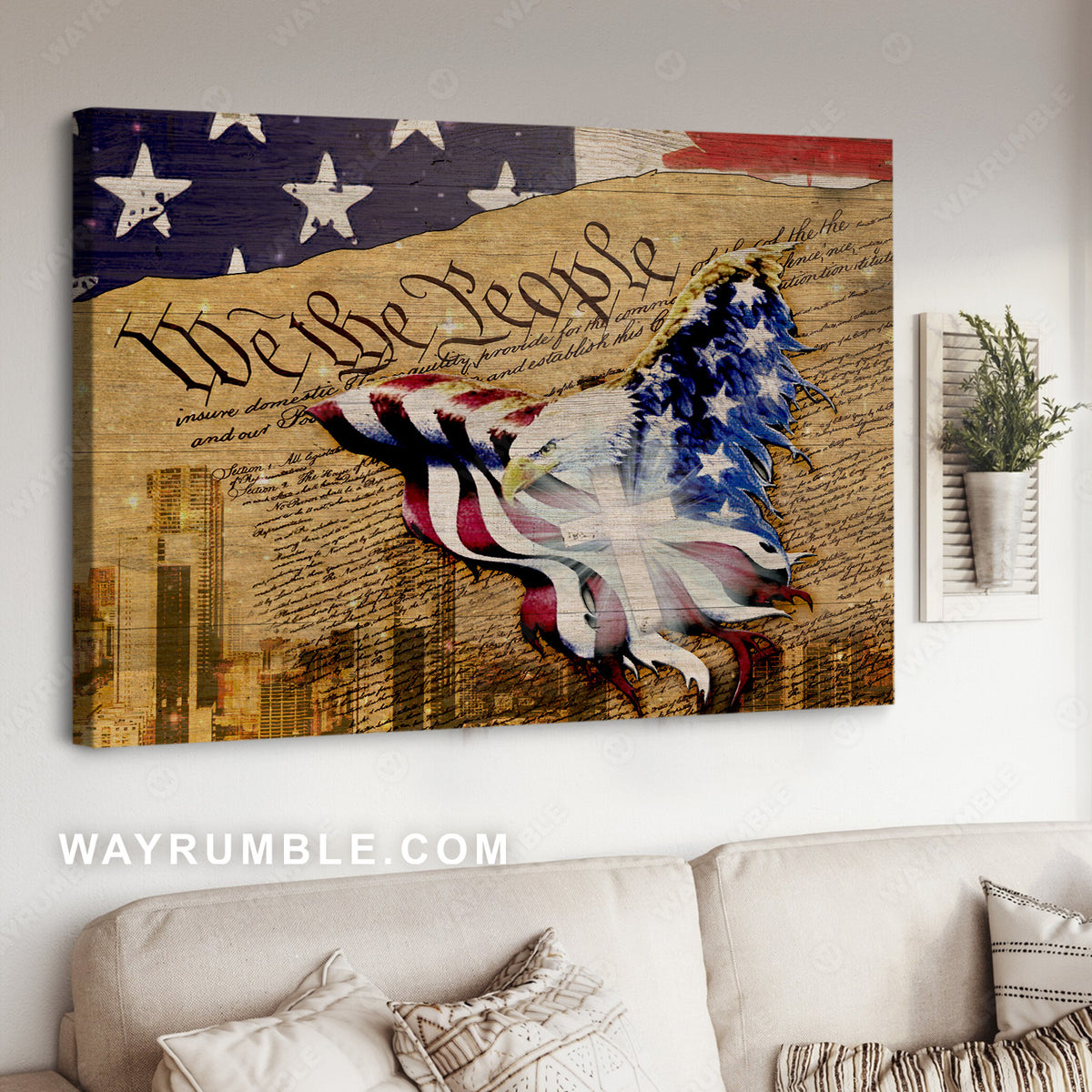 Watercolor eagle, Cross symbol, US flag, We the people - Jesus Landscape Canvas Prints, Christian Wall Art