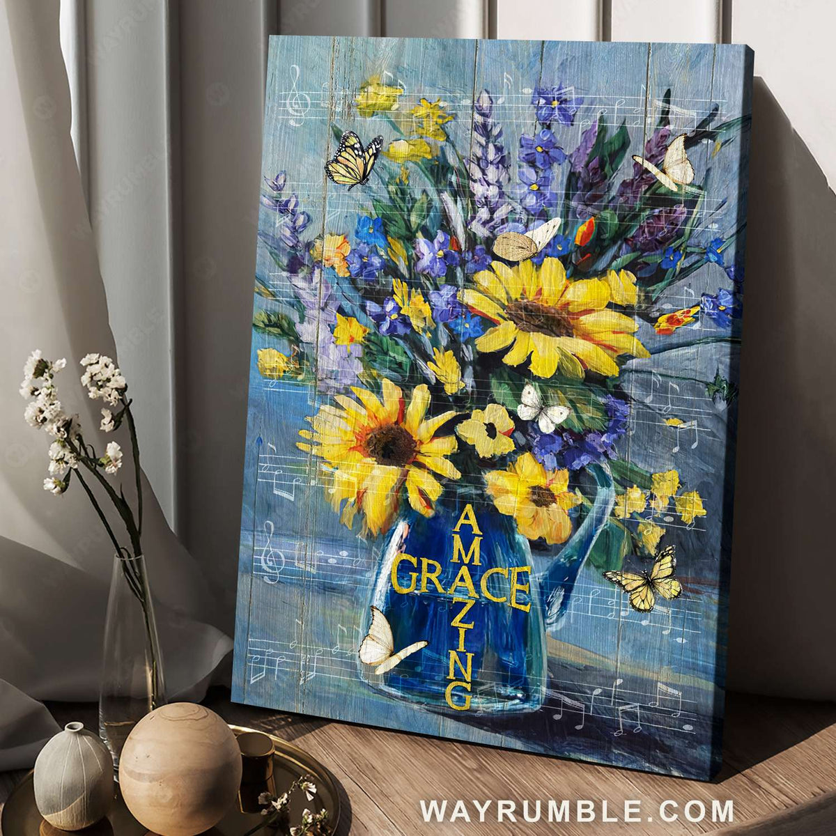 Sunflower painting, Flower vase, Butterfly painting, Amazing grace - Jesus Portrait Canvas Prints, Christian Wall Art