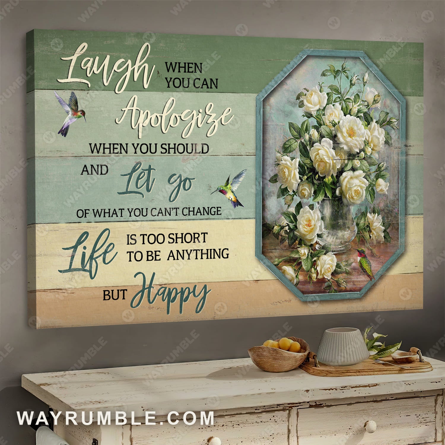 White poppies painting, Pastel background, Life is too short to be anything but happy - Jesus Landscape Canvas Prints, Wall Art