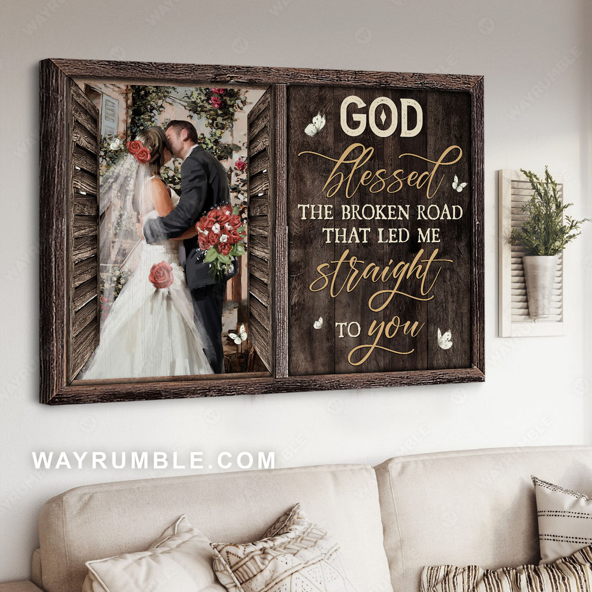 Beautiful couple, Happy wedding, Red rose, God blessed the broken road - Jesus Landscape Canvas Prints, Christian Wall Art