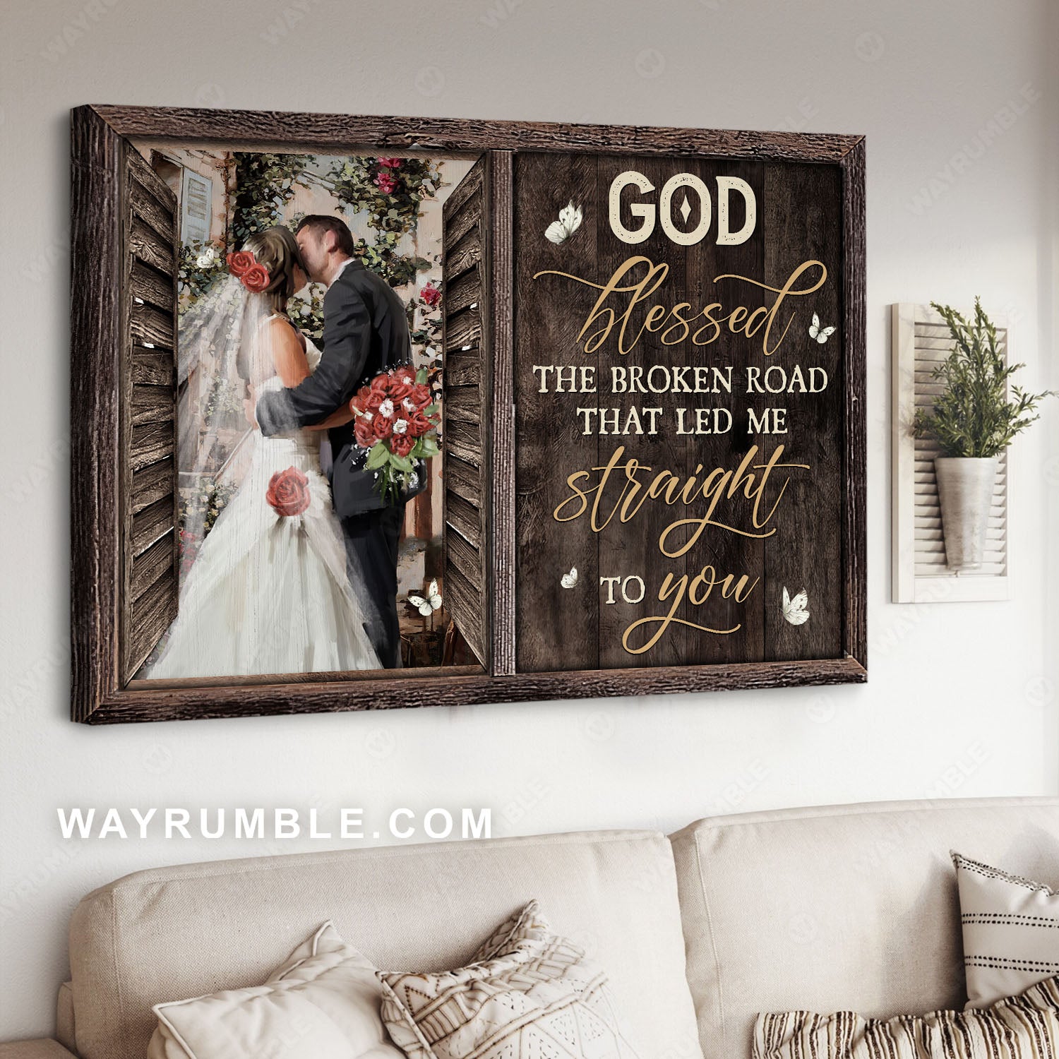 Beautiful couple, Happy wedding, Red rose, God blessed the broken road - Jesus Landscape Canvas Prints, Christian Wall Art