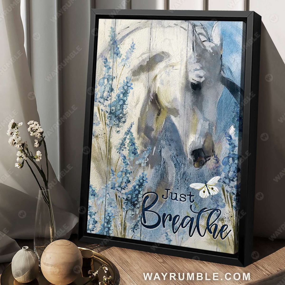 Lavender painting, White horse drawing, Just breathe - Jesus Portrait Canvas Prints, Wall Art