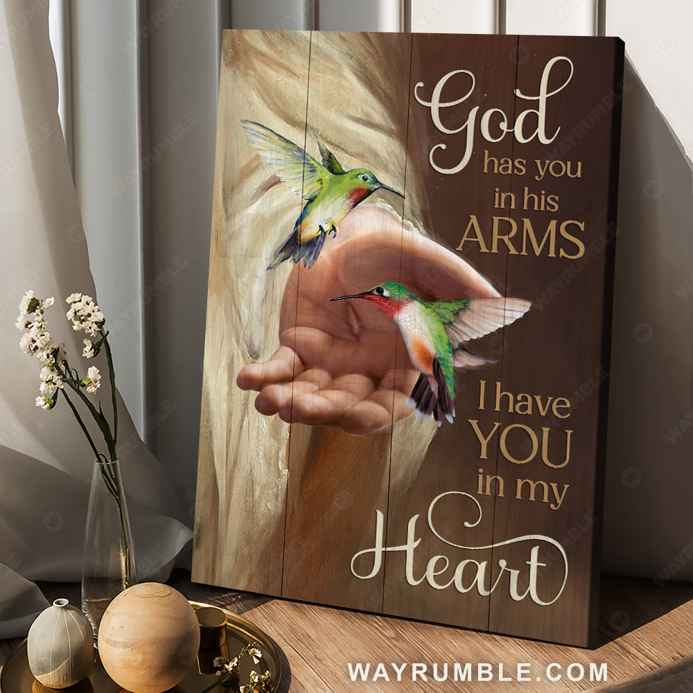 Jesus painting, Colorful hummingbird, Hand of Jesus, God has you in his arms - Jesus Portrait Canvas Prints, Christian Wall Art