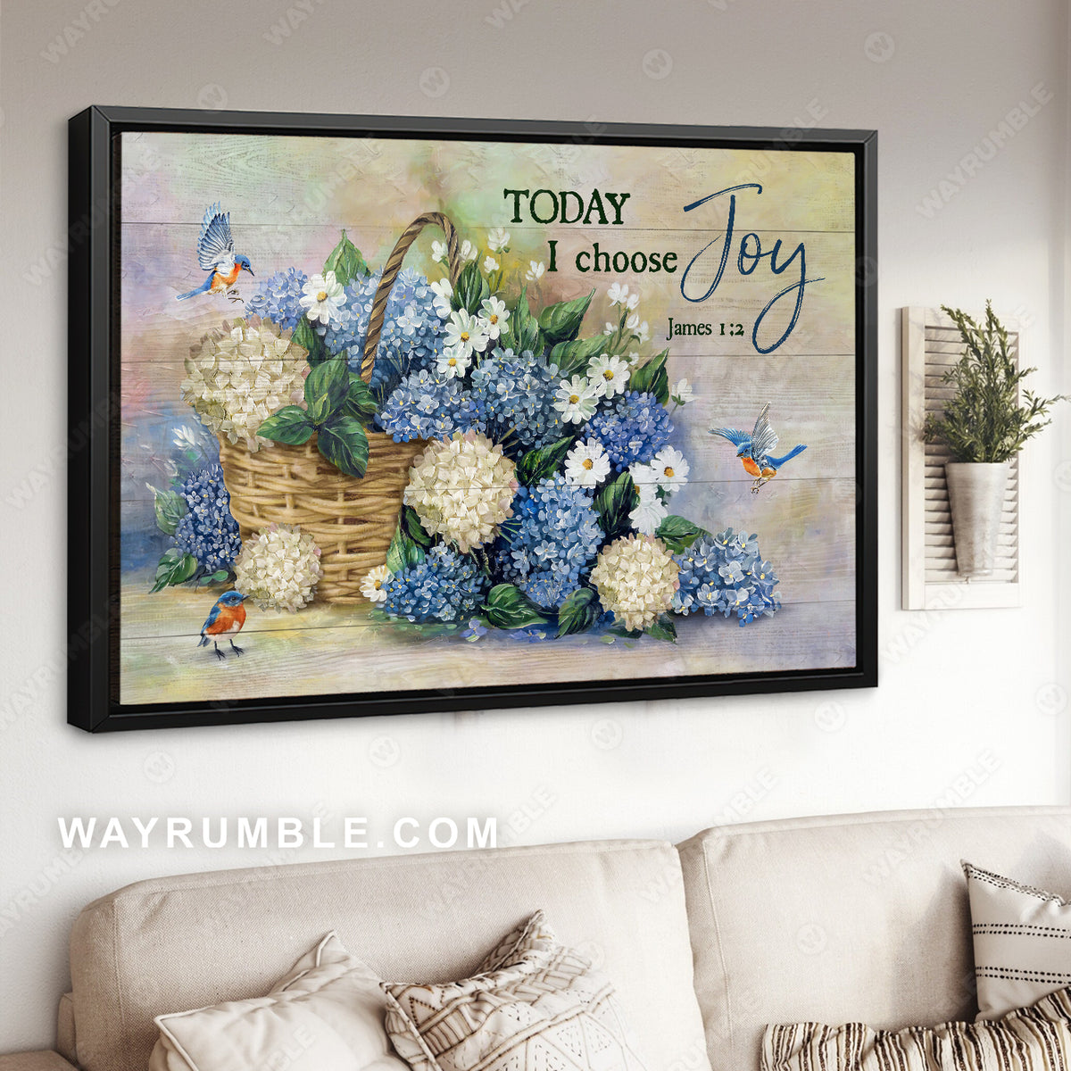 Blue hydrangea, Pretty Eastern bluebird, Flower drawing, Today I choose joy - Jesus Landscape Canvas Prints, Christian Wall Art